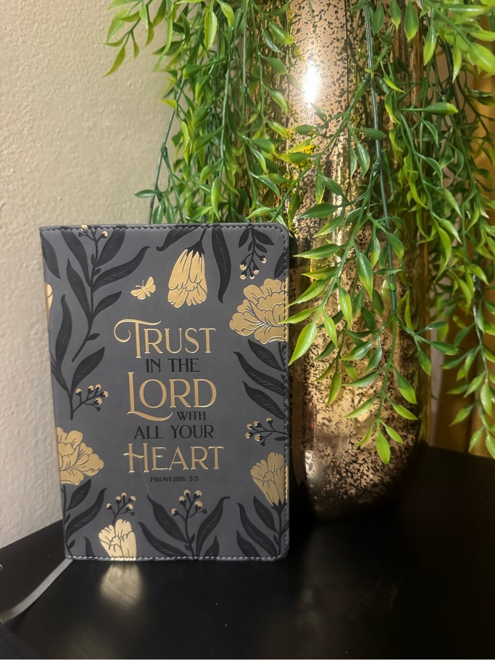 Inspirational embossed Journal - Gray with Gold Floral Design